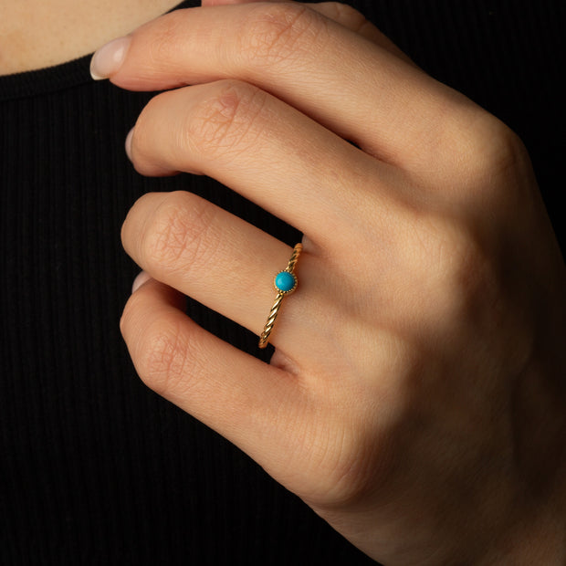 Gold Genuine Turquoise Gemstone Rope Statement Ring (Available in Yellow/Rose/White Gold)