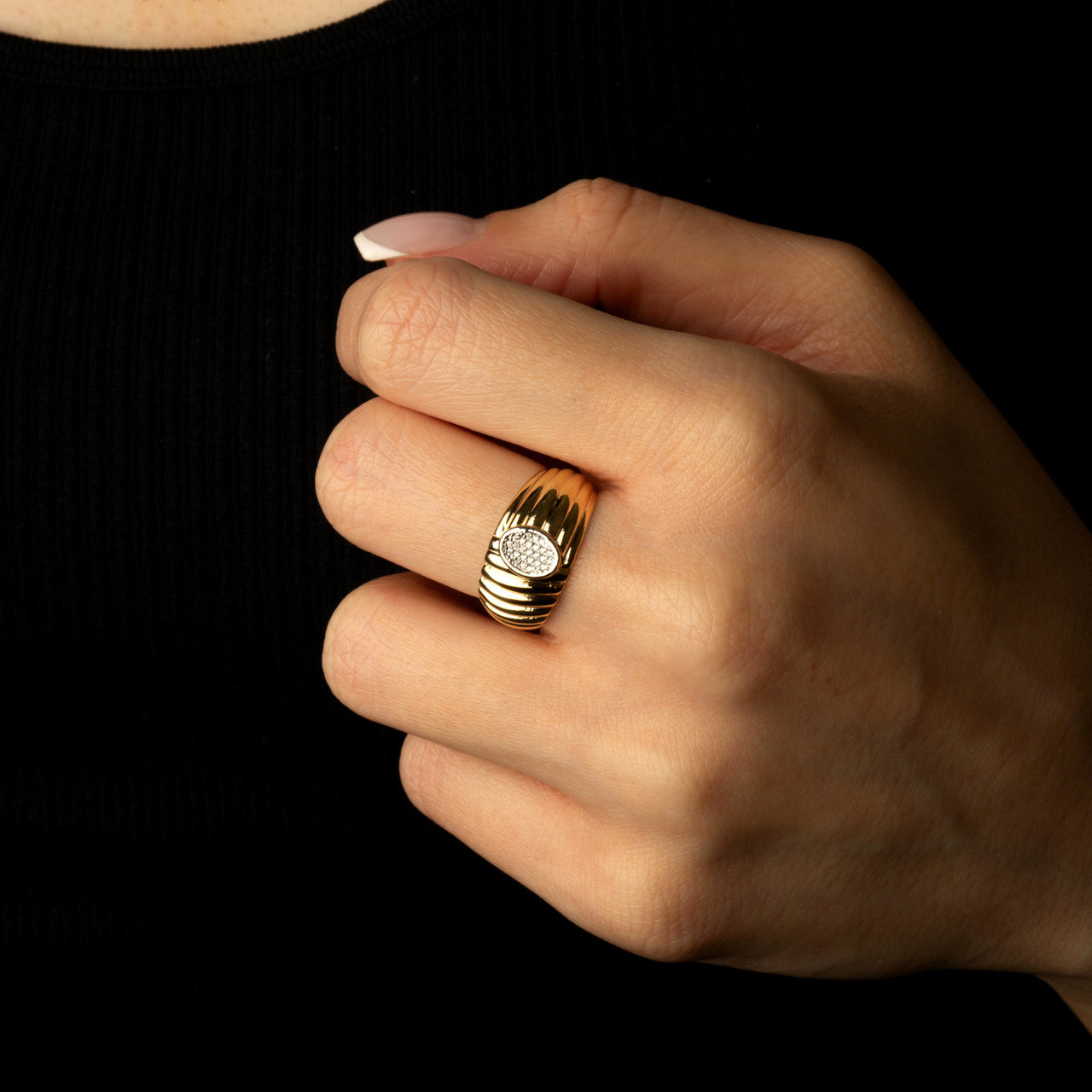 Two-Tone Gold Ribbed Oval Solitaire Diamond Ring (Available in Yellow/Rose/White Gold)
