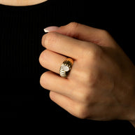 Two-Tone Gold Ribbed Oval Solitaire Diamond Ring (Available in Yellow/Rose/White Gold)