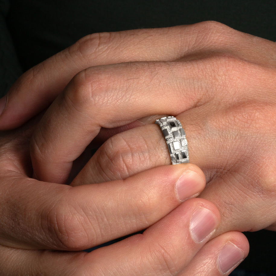 .925 Sterling Silver Textured Square Nugget Band Ring