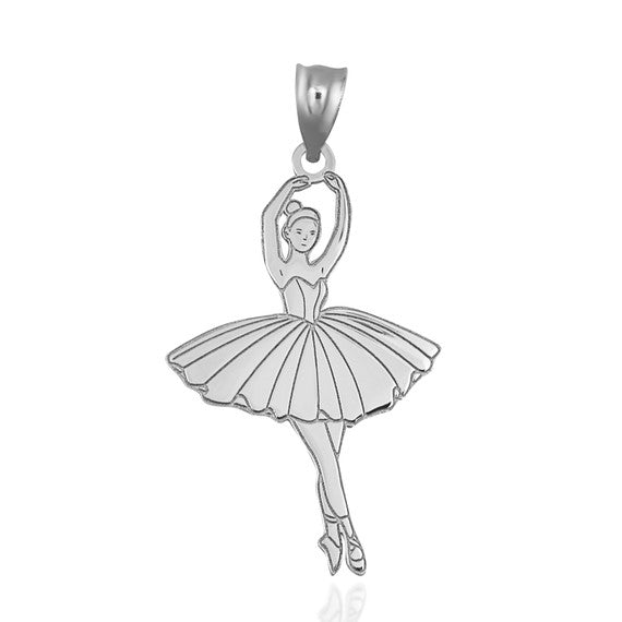 .925 Sterling Silver Engravable Ballerina Ballet Dancer Reversible Pendant Necklace