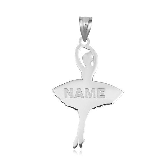 .925 Sterling Silver Engravable Ballerina Ballet Dancer Reversible Pendant Necklace