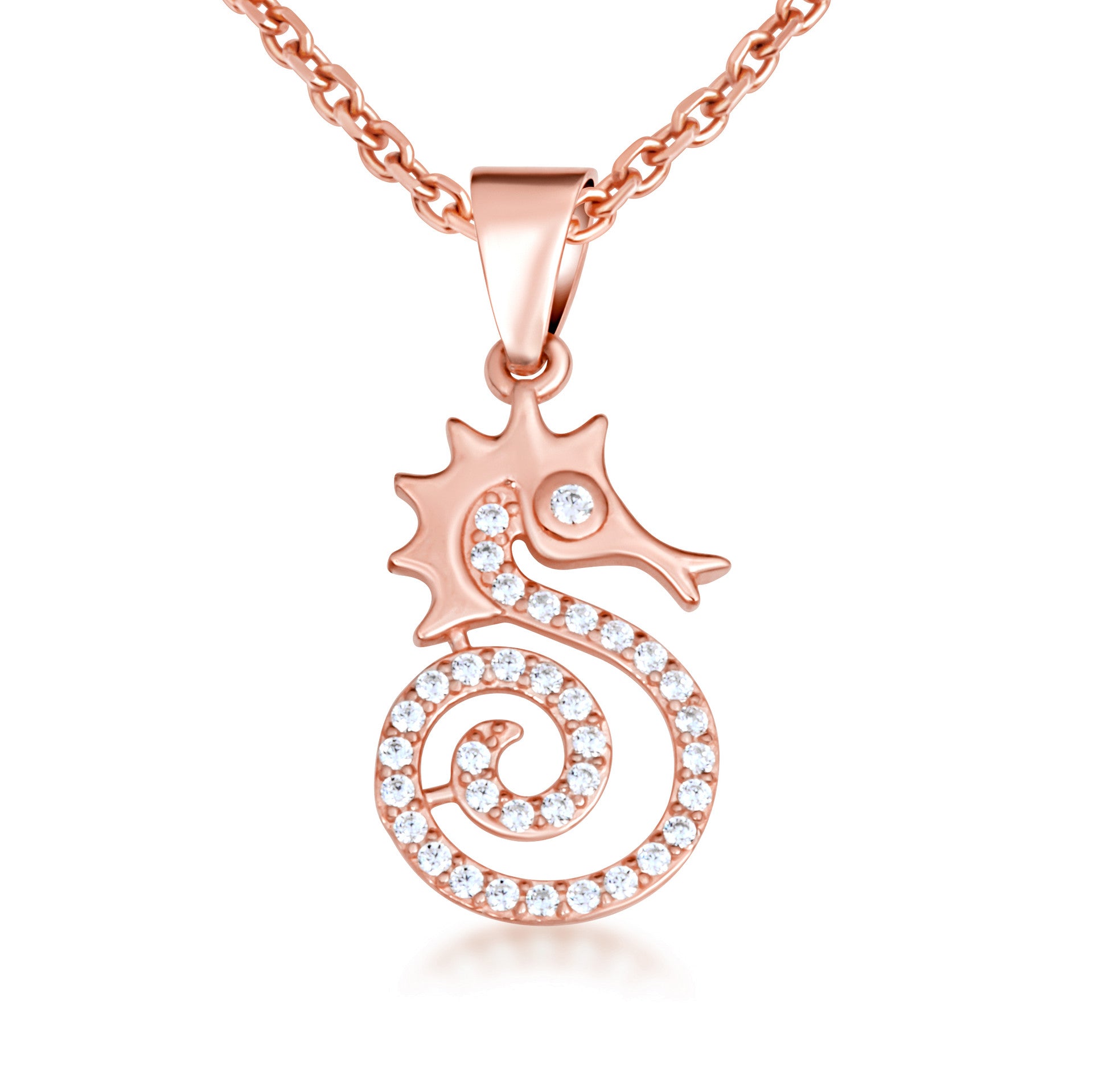 Gold Cubic Zirconia Seahorse Pendant Necklace (Available in Yellow/Rose/White Gold)