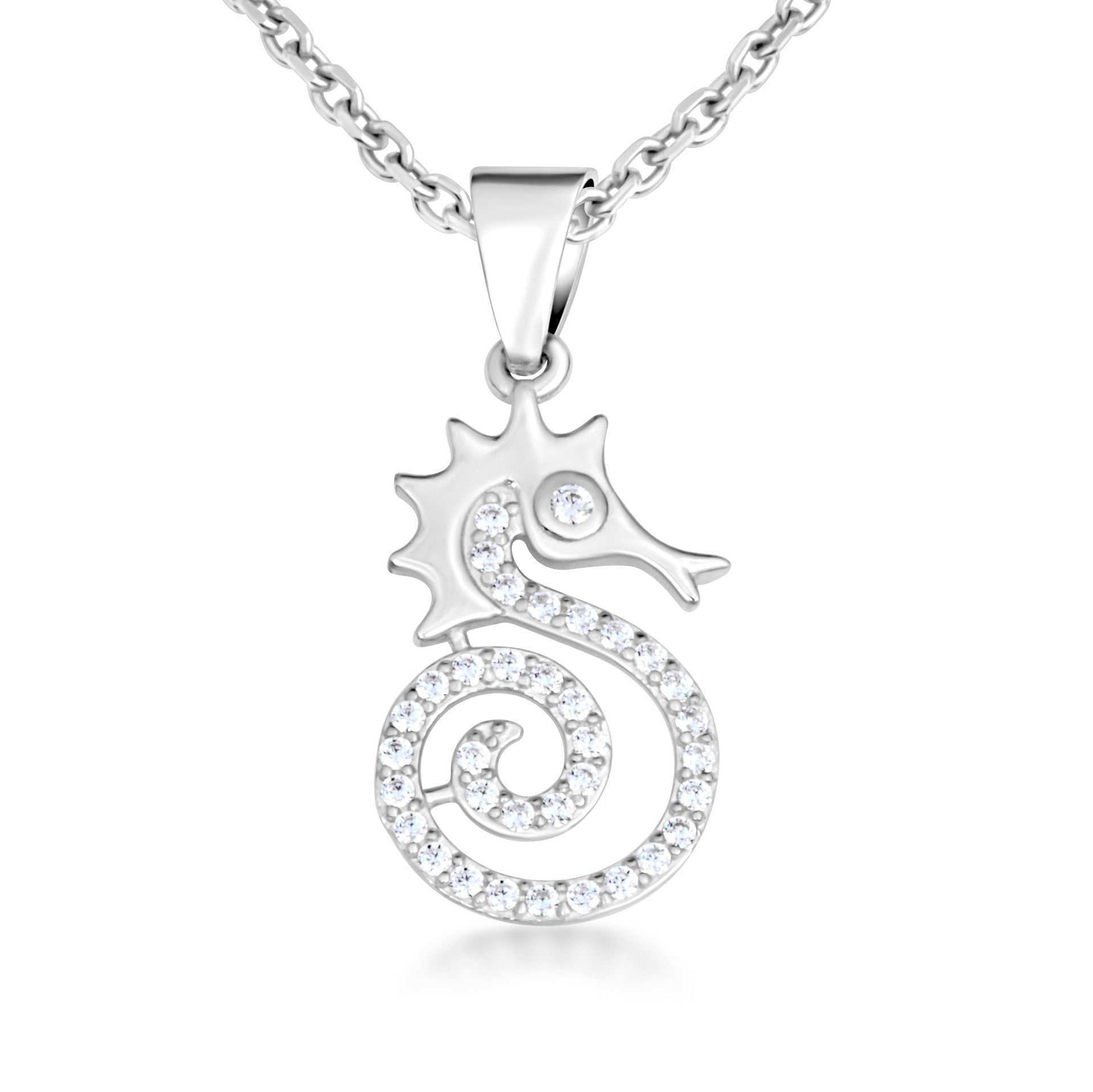 .925 Sterling Silver Cubic Zirconia Seahorse Pendant Necklace
