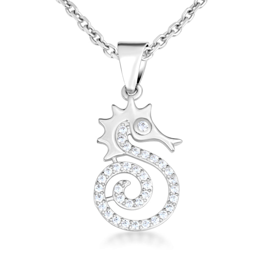 .925 Sterling Silver Cubic Zirconia Seahorse Pendant Necklace