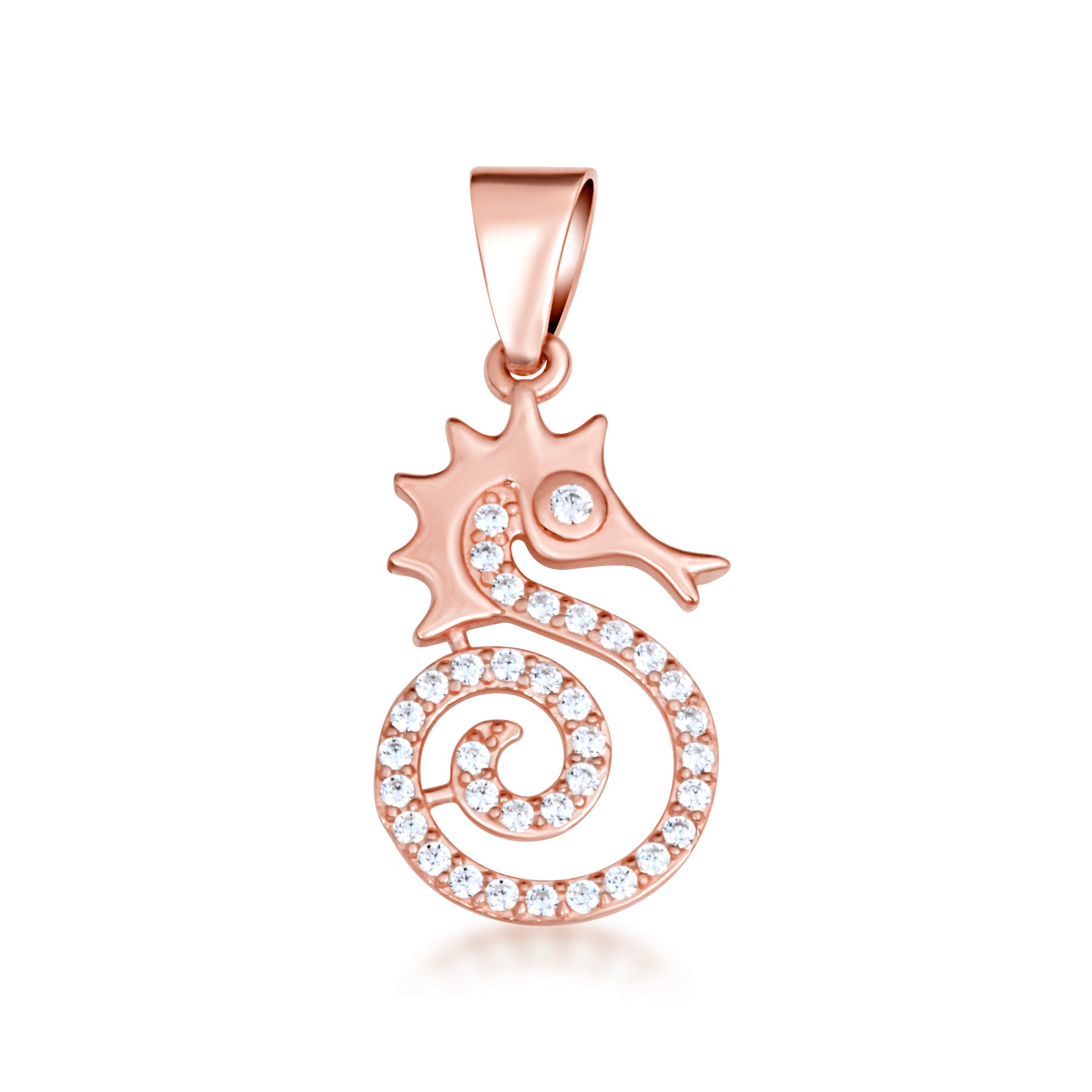 Gold Cubic Zirconia Seahorse Pendant Necklace (Available in Yellow/Rose/White Gold)