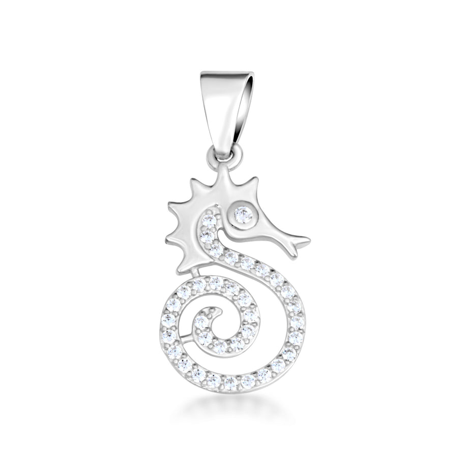 .925 Sterling Silver Cubic Zirconia Seahorse Pendant Necklace