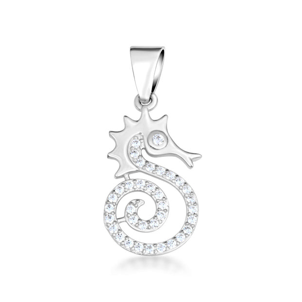 .925 Sterling Silver Cubic Zirconia Seahorse Pendant Necklace