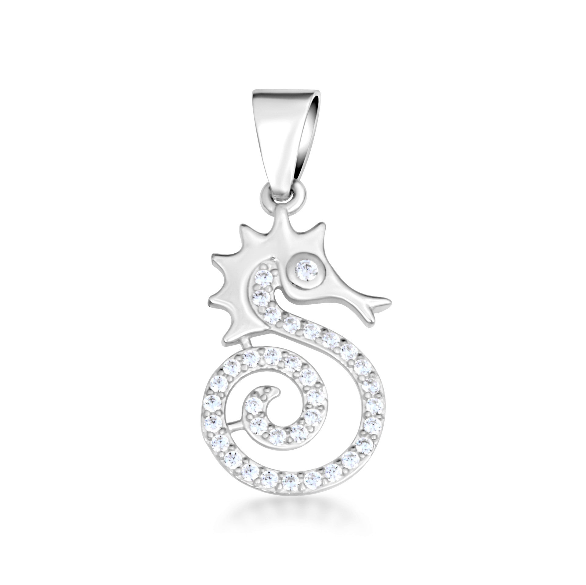 Gold Cubic Zirconia Seahorse Pendant Necklace (Available in Yellow/Rose/White Gold)