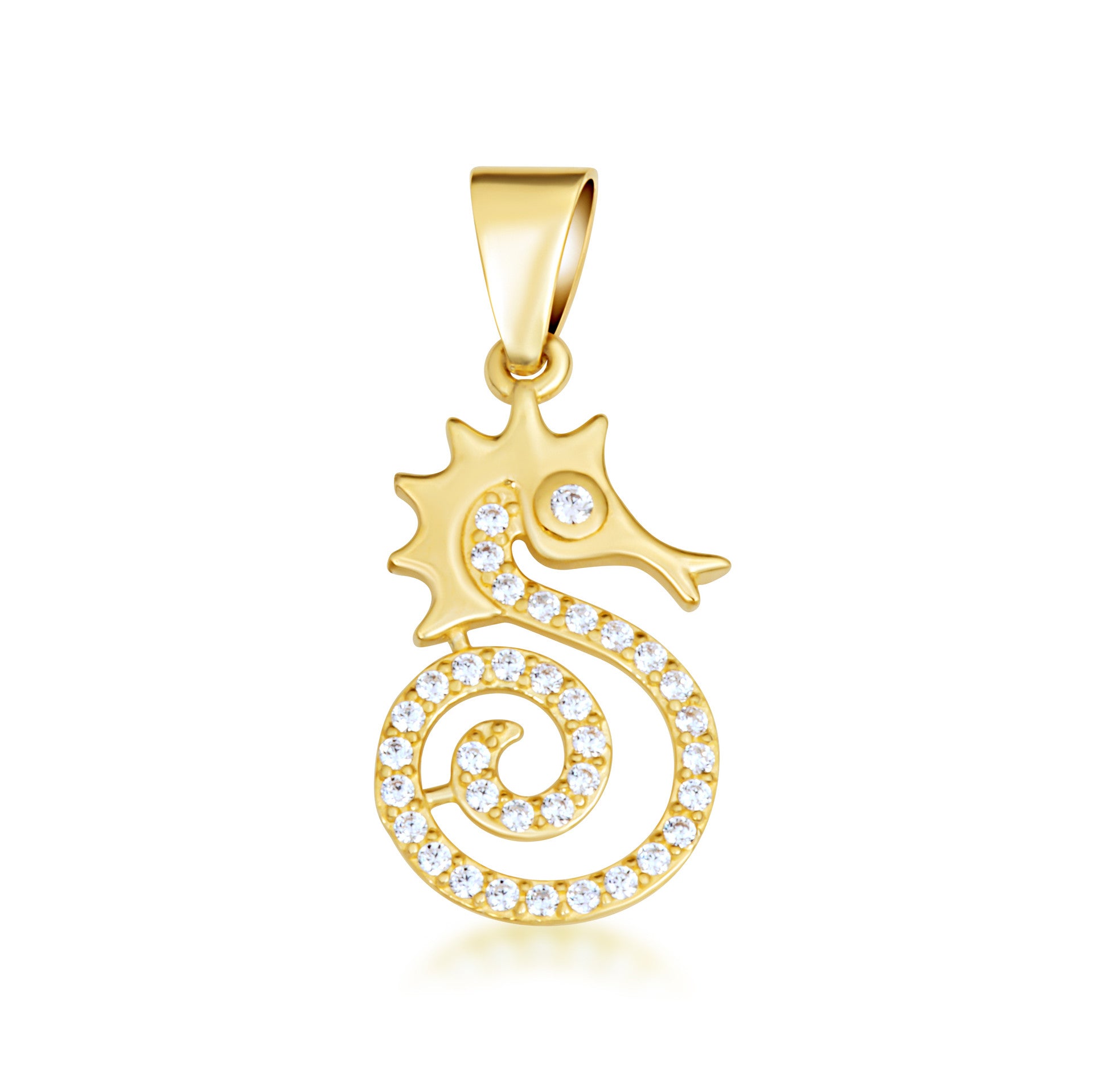 Gold Cubic Zirconia Seahorse Pendant Necklace (Available in Yellow/Rose/White Gold)