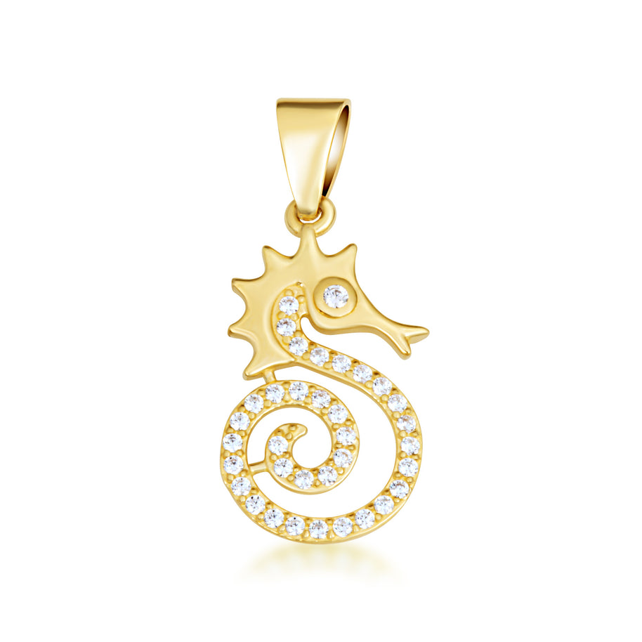 Gold Cubic Zirconia Seahorse Pendant Necklace (Available in Yellow/Rose/White Gold)