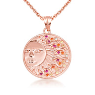 Gold Sun Face Multi Color Birthstone Star Medallion Pendant Necklace (Available in Yellow/Rose/White Gold)