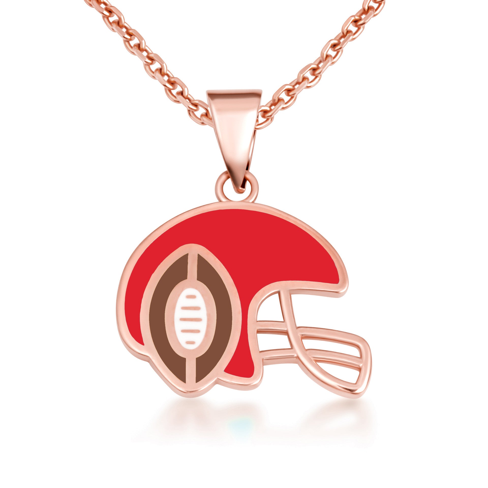 Gold Red Enamel Football Helmet Sports Pendant Necklace (Available in Yellow/Rose/White Gold)