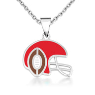 .925 Sterling Silver Red Enamel Football Helmet Sports Pendant Necklace