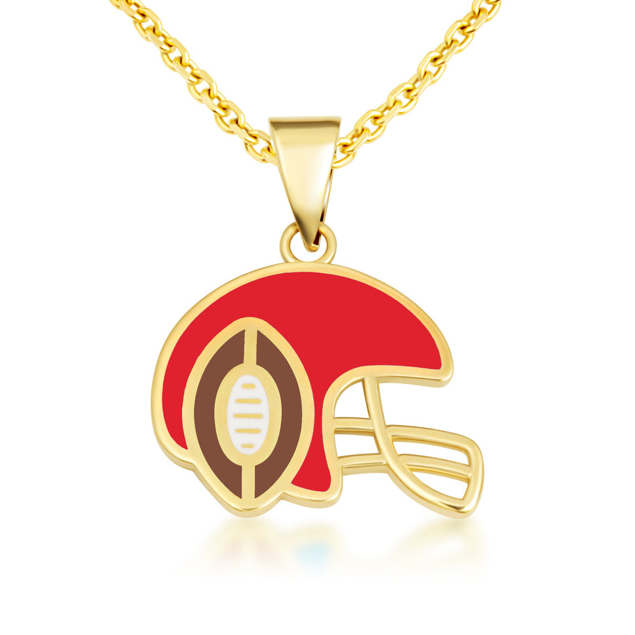 Gold Red Enamel Football Helmet Sports Pendant Necklace (Available in Yellow/Rose/White Gold)