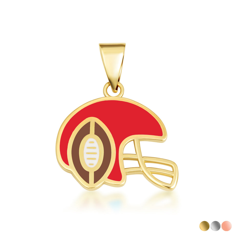 Gold Red Enamel Football Helmet Sports Pendant Necklace (Available in Yellow/Rose/White Gold)