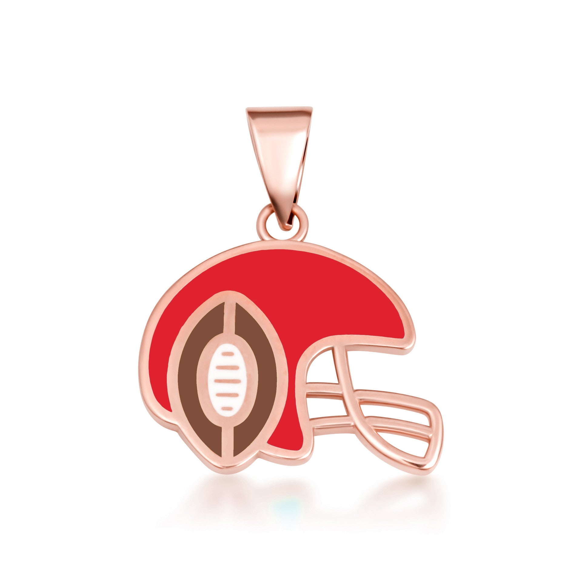 Gold Red Enamel Football Helmet Sports Pendant Necklace (Available in Yellow/Rose/White Gold)