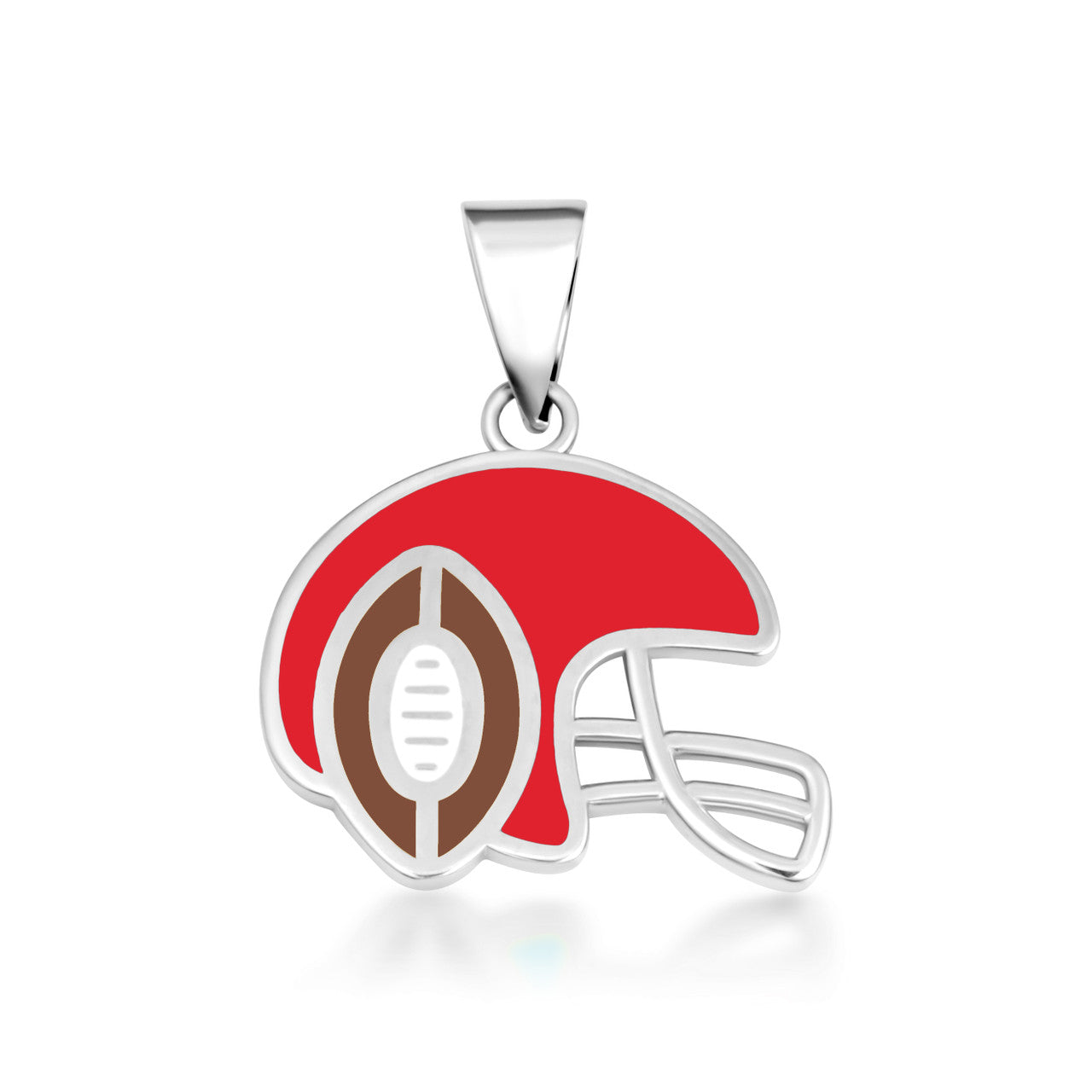 .925 Sterling Silver Red Enamel Football Helmet Sports Pendant Necklace