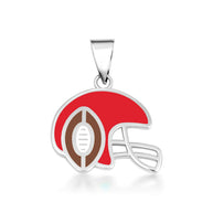.925 Sterling Silver Red Enamel Football Helmet Sports Pendant Necklace