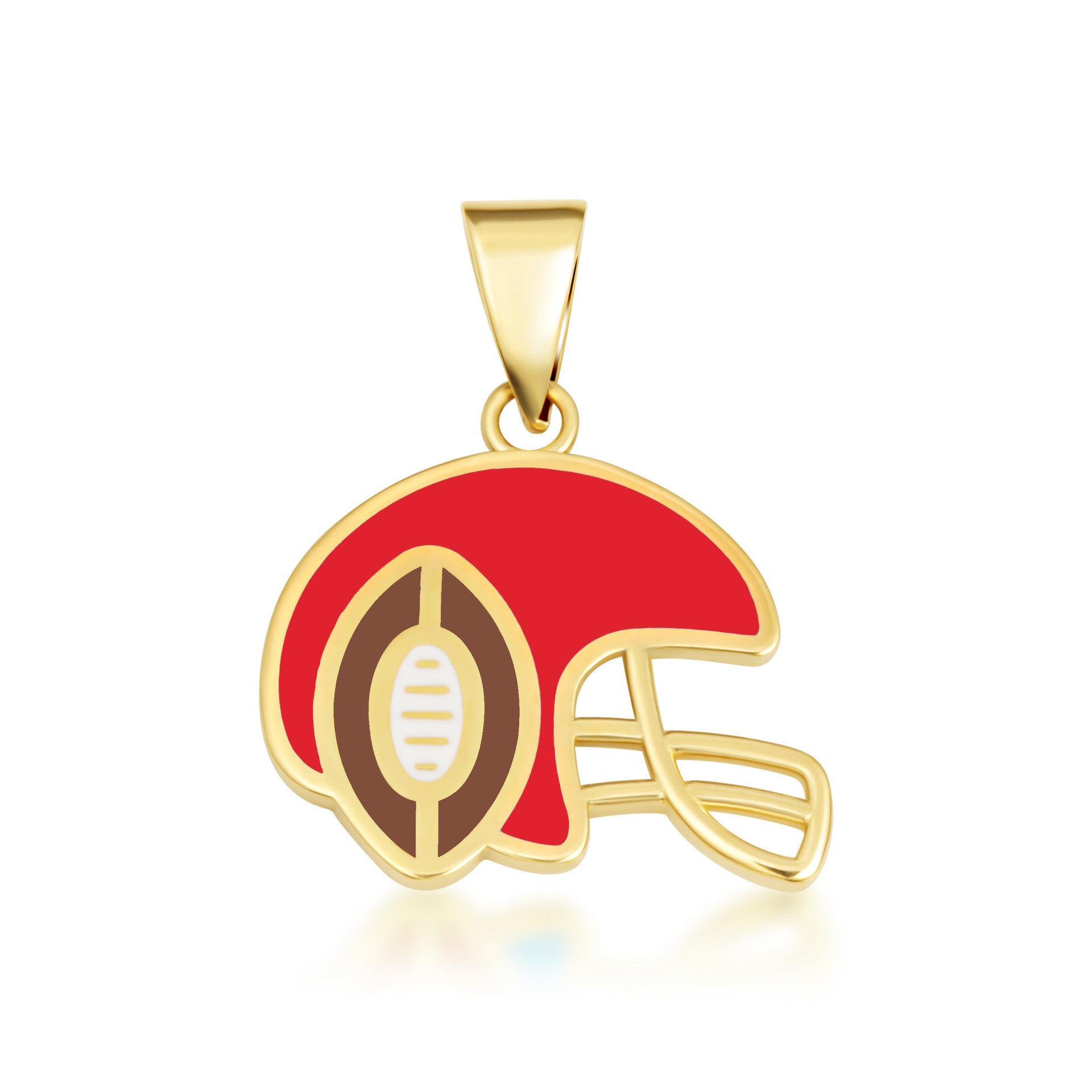 Gold Red Enamel Football Helmet Sports Pendant Necklace (Available in Yellow/Rose/White Gold)