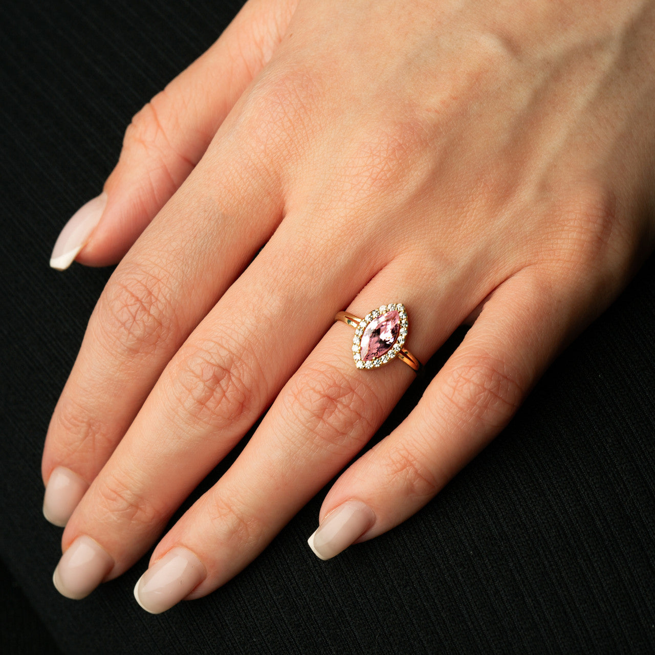 Gold Marquise Cut Birthstone Halo Ring (Available in Yellow /Rose/White Gold)