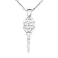 .925 Sterling Silver Cubic Zirconia Tennis Racket Sport Pendant Necklace