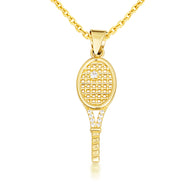 Gold Diamond Tennis Racket Sports Pendant Necklace (Available in Yellow/Rose/White Gold)