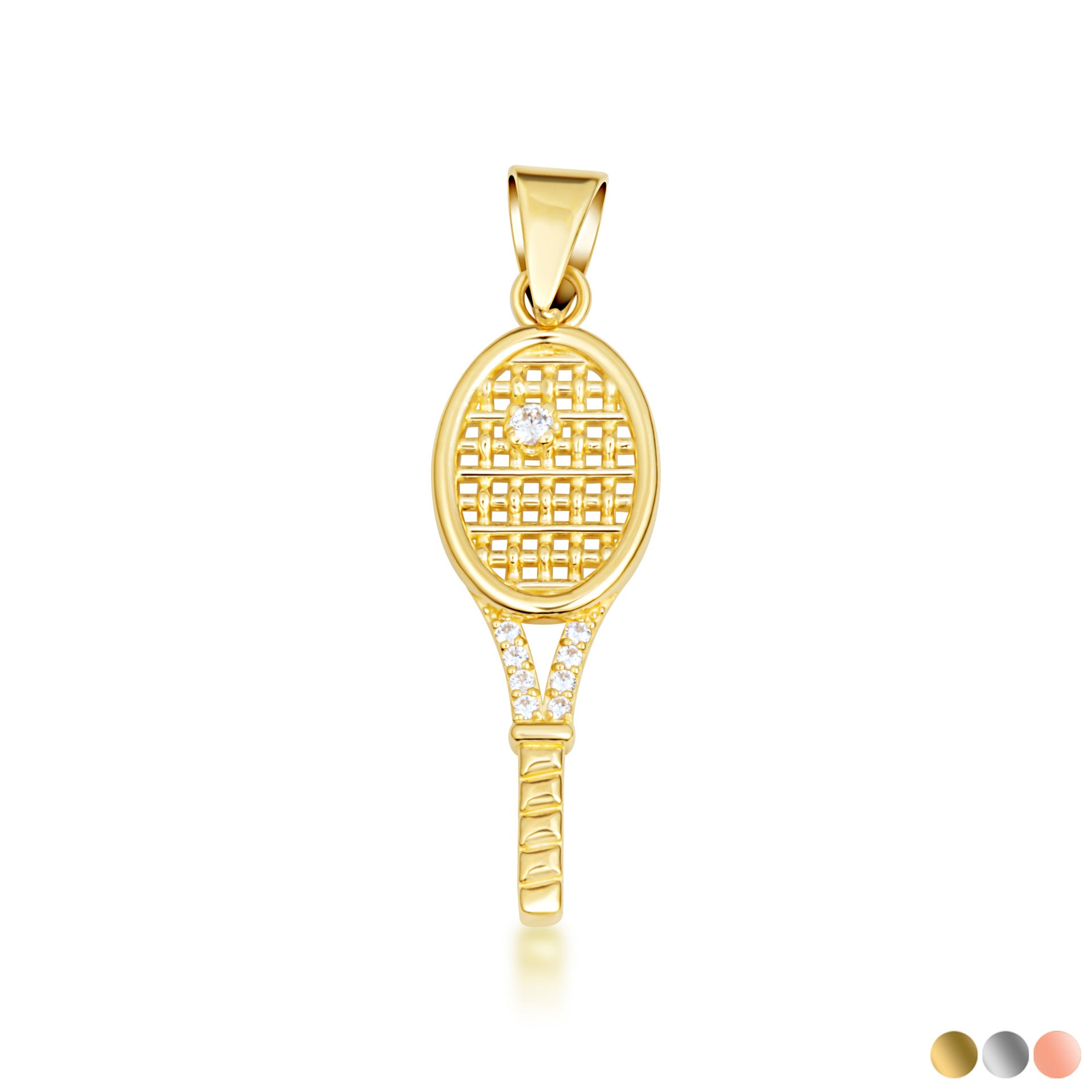 Gold Diamond Tennis Racket Sports Pendant Necklace (Available in Yellow/Rose/White Gold)