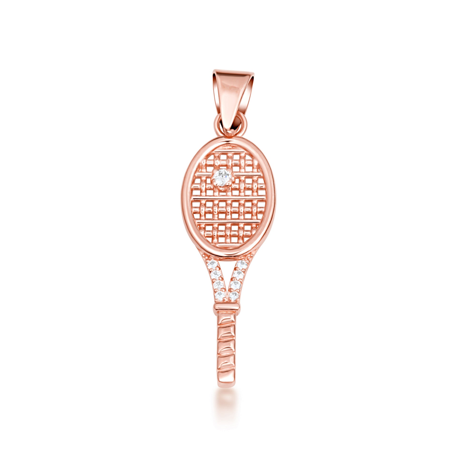 Gold Diamond Tennis Racket Sports Pendant Necklace (Available in Yellow/Rose/White Gold)