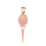 Gold Diamond Tennis Racket Sports Pendant Necklace (Available in Yellow/Rose/White Gold)