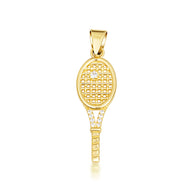 Gold Diamond Tennis Racket Sports Pendant Necklace (Available in Yellow/Rose/White Gold)