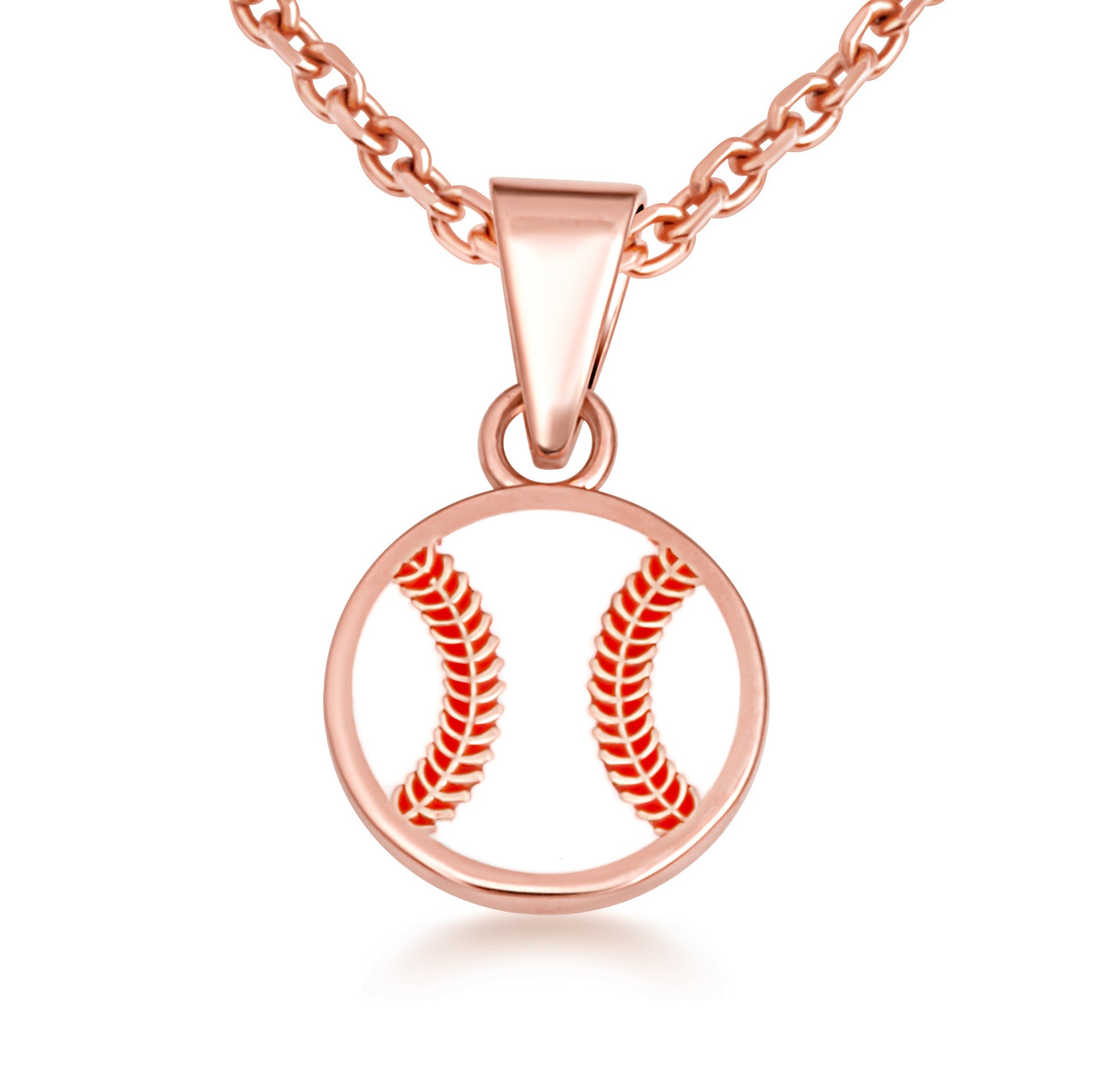 Gold Enamel Baseball Sports Pendant Necklace (Available in Yellow/Rose/White Gold)