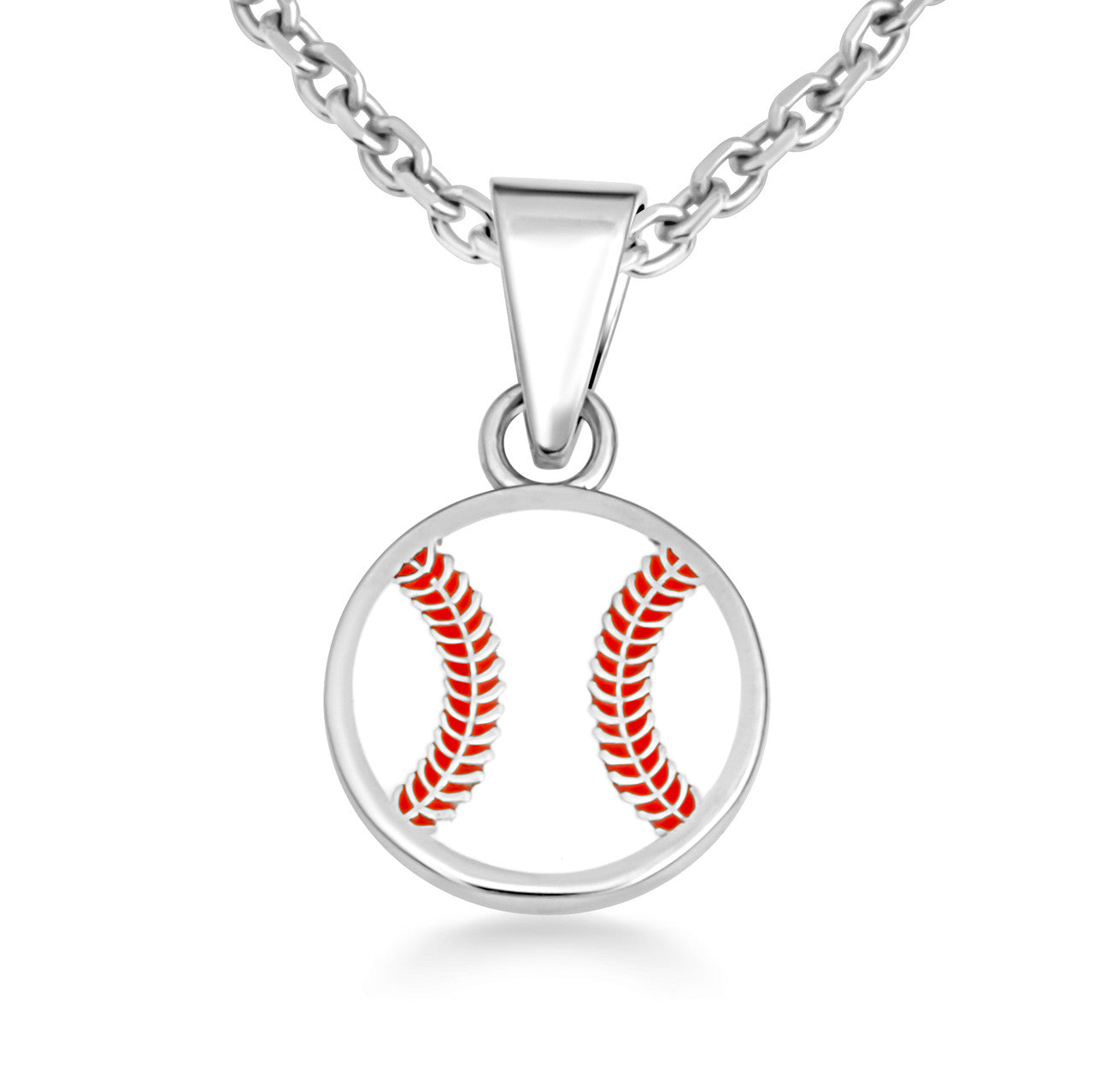 .925 Sterling Silver Enamel Baseball Sports Pendant Necklace