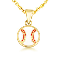 Gold Enamel Baseball Sports Pendant Necklace (Available in Yellow/Rose/White Gold)