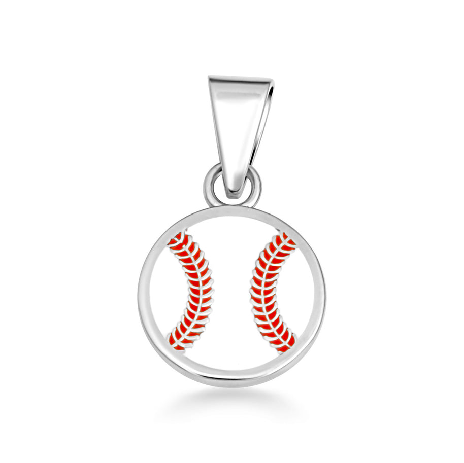 .925 Sterling Silver Enamel Baseball Sports Pendant Necklace