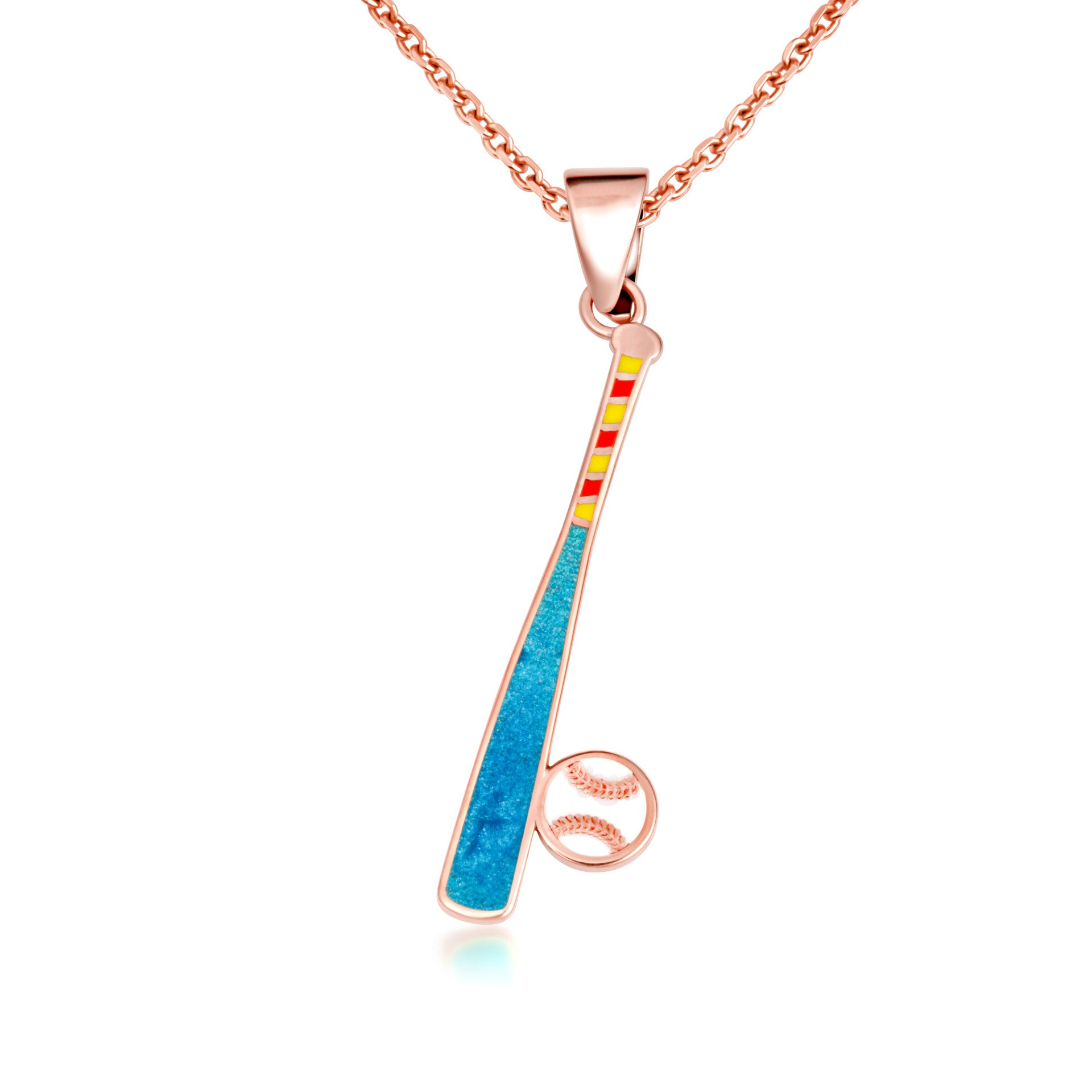 Gold Enamel Baseball Bat Sports Pendant Necklace (Available in Yellow/Rose/White Gold)