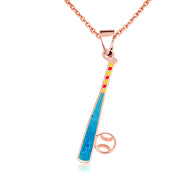 Gold Enamel Baseball Bat Sports Pendant Necklace (Available in Yellow/Rose/White Gold)
