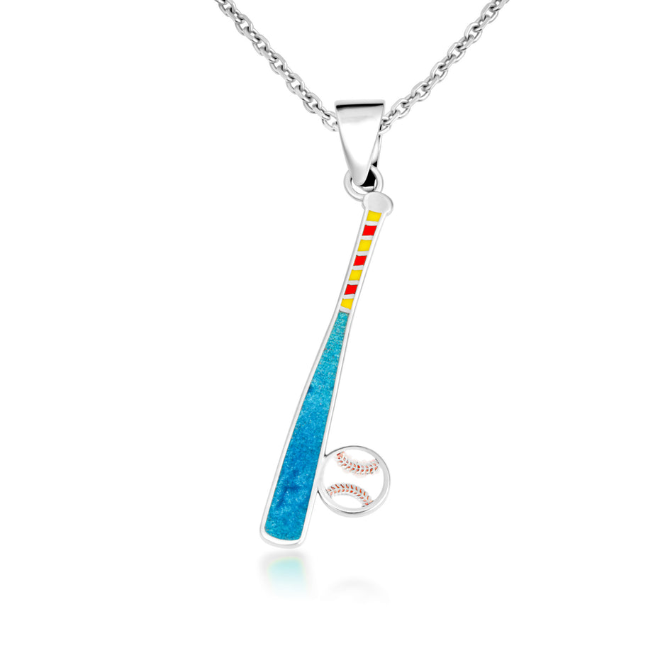 Gold Enamel Baseball Bat Sports Pendant Necklace (Available in Yellow/Rose/White Gold)