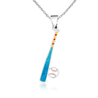 Gold Enamel Baseball Bat Sports Pendant Necklace (Available in Yellow/Rose/White Gold)