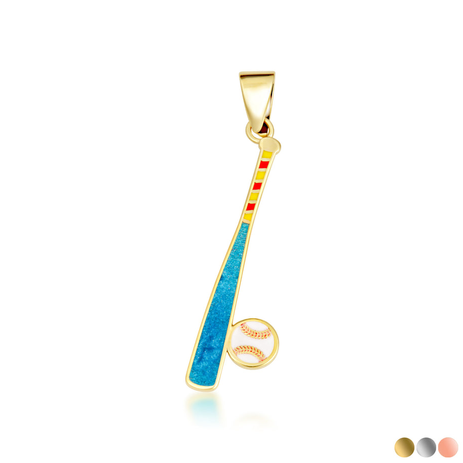 Gold Enamel Baseball Bat Sports Pendant Necklace (Available in Yellow/Rose/White Gold)