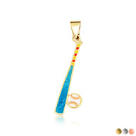 Gold Enamel Baseball Bat Sports Pendant Necklace (Available in Yellow/Rose/White Gold)