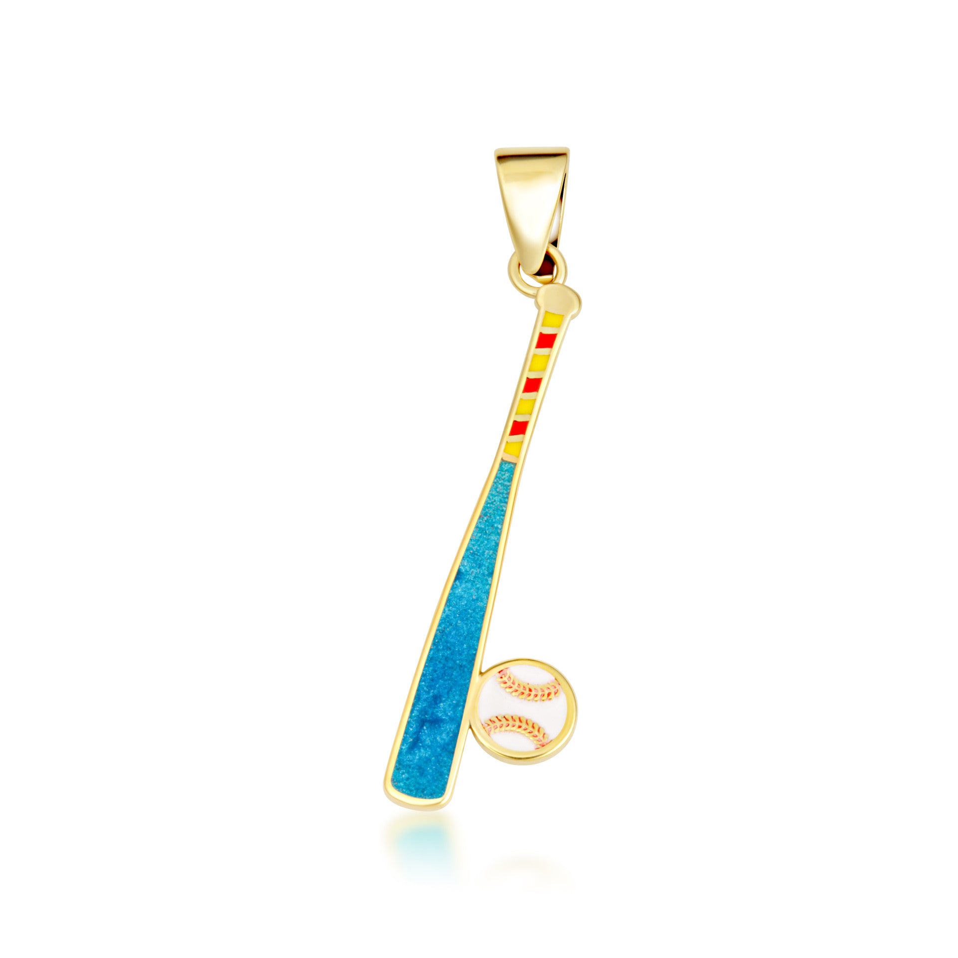 Gold Enamel Baseball Bat Sports Pendant Necklace (Available in Yellow/Rose/White Gold)