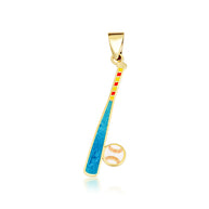 Gold Enamel Baseball Bat Sports Pendant Necklace (Available in Yellow/Rose/White Gold)