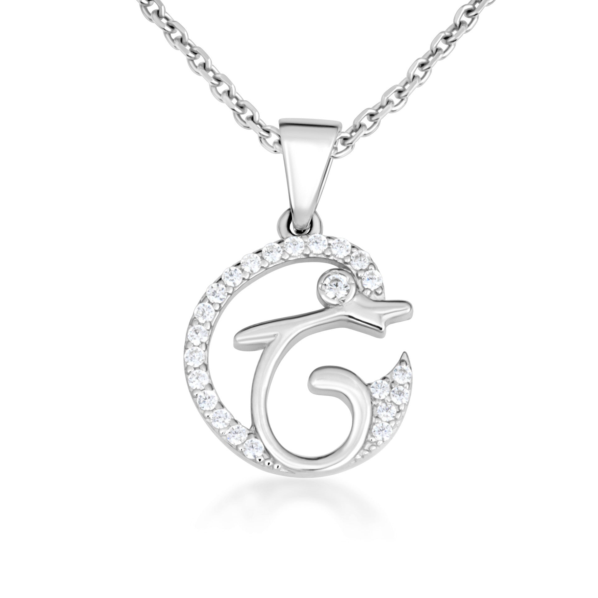 Gold Cubic Zirconia Dolphin Silhouette Pendant Necklace (Available in Yellow/Rose/White Gold)