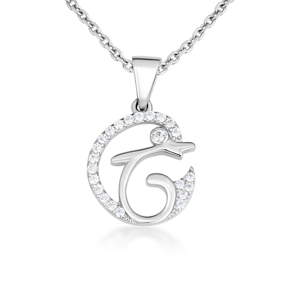 Gold Cubic Zirconia Dolphin Silhouette Pendant Necklace (Available in Yellow/Rose/White Gold)