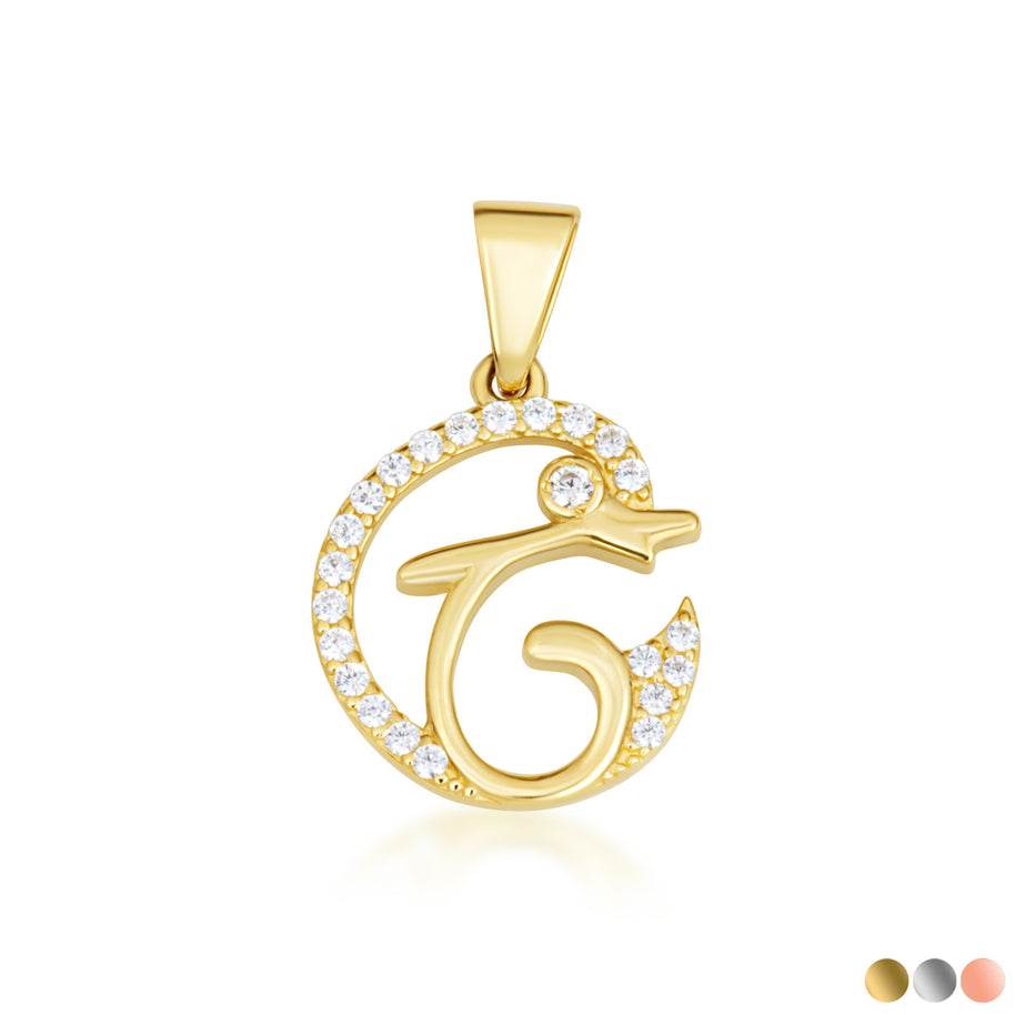 Gold Cubic Zirconia Dolphin Silhouette Pendant Necklace (Available in Yellow/Rose/White Gold)