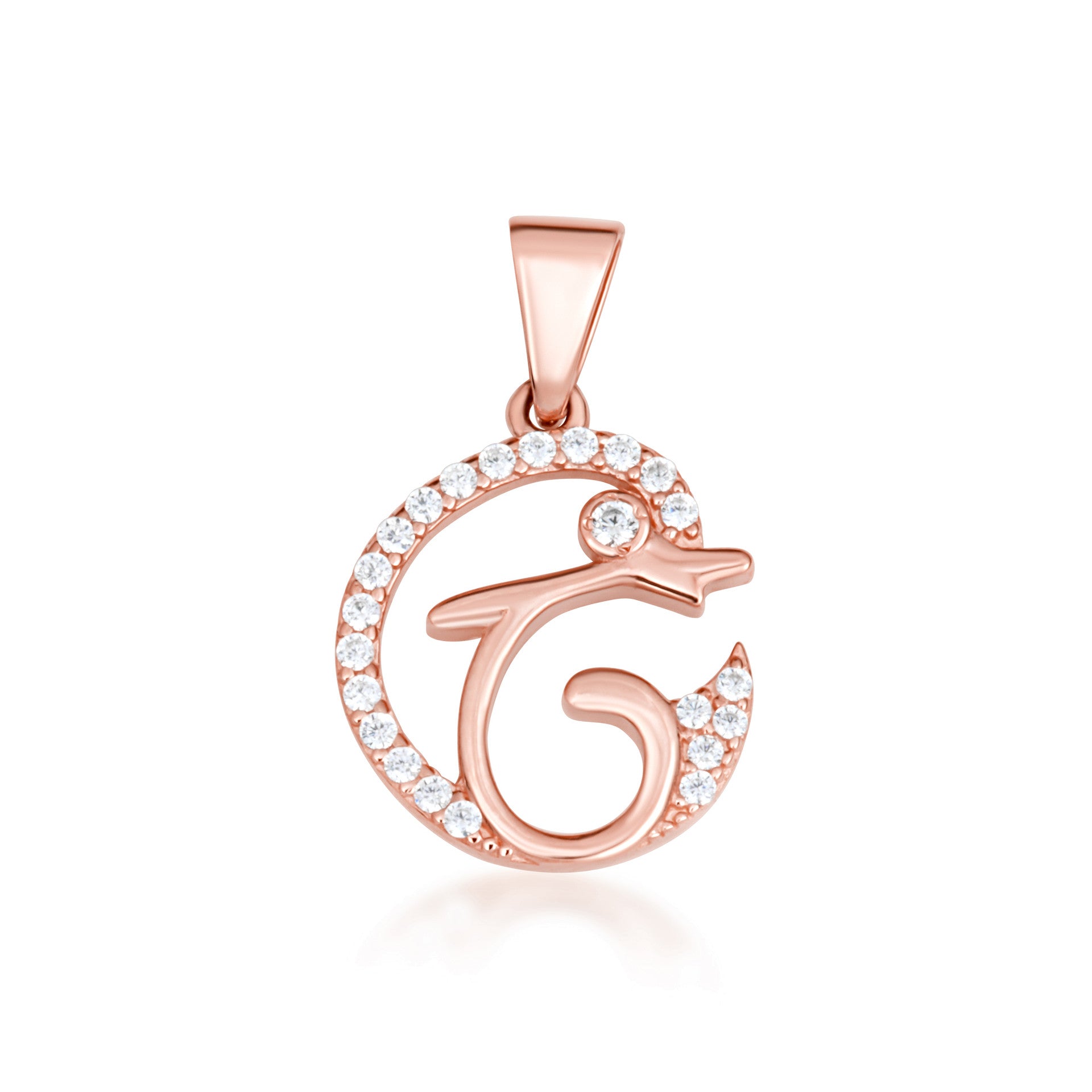 Gold Cubic Zirconia Dolphin Silhouette Pendant Necklace (Available in Yellow/Rose/White Gold)