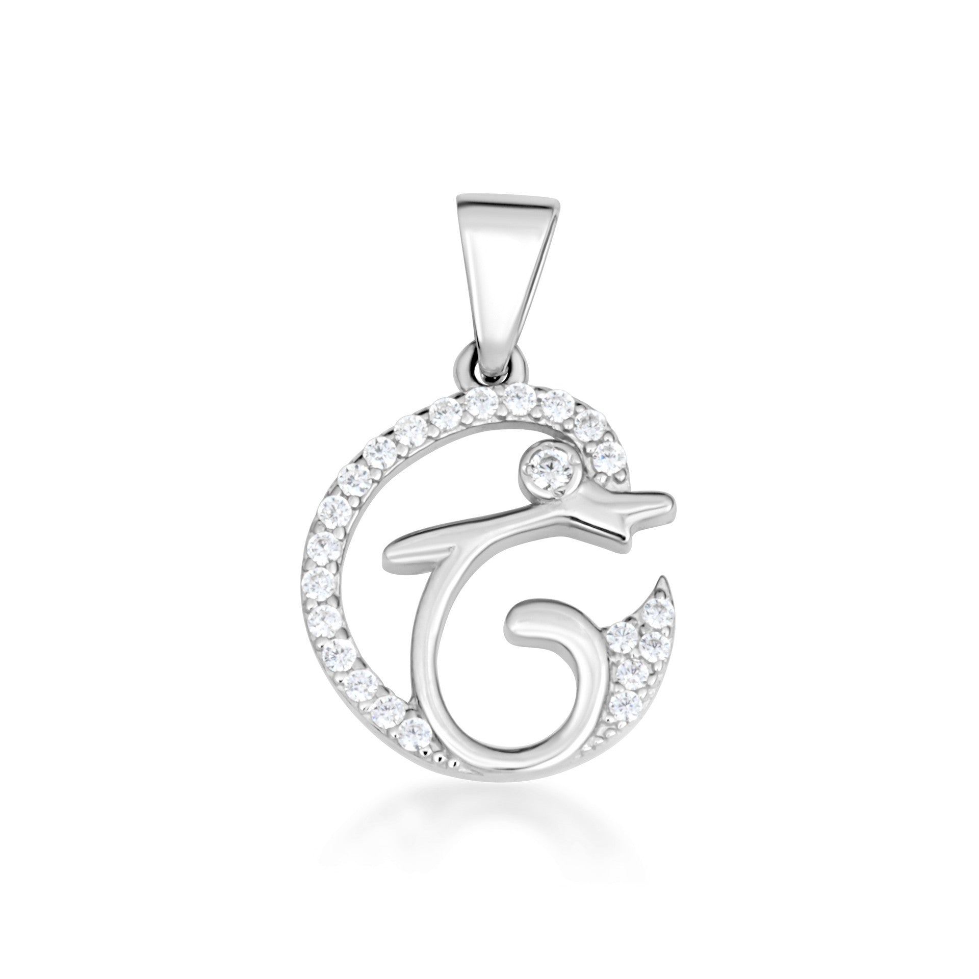 Gold Cubic Zirconia Dolphin Silhouette Pendant Necklace (Available in Yellow/Rose/White Gold)