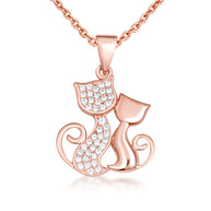 Gold Cubic Zirconia Pet Cats Silhouette Pendant Necklace (Available in Yellow/Rose/White Gold)