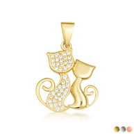 Gold Cubic Zirconia Pet Cats Silhouette Pendant Necklace (Available in Yellow/Rose/White Gold)